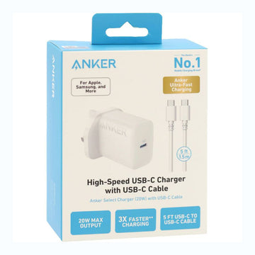 Anker 20W PD USB-C Wall Charger with 5ft Cable (1 Year Warranty)