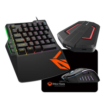 Meetion MT-C0015 4-in-1 Console Gaming Kit | RGB One-Handed Gaming Keyboard, Gaming Mouse, Adapter & Mouse Pad for PS, Xbox & PC