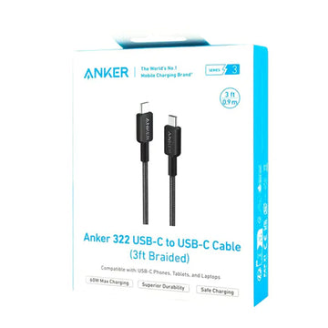 Anker 322 USB-C to USB-C Fast Charging Cable (3ft Braided) | 60W Power Delivery Type-C Charger Cable for iPhone 15, Samsung Galaxy, iPad, MacBook – (1 Year Warranty)