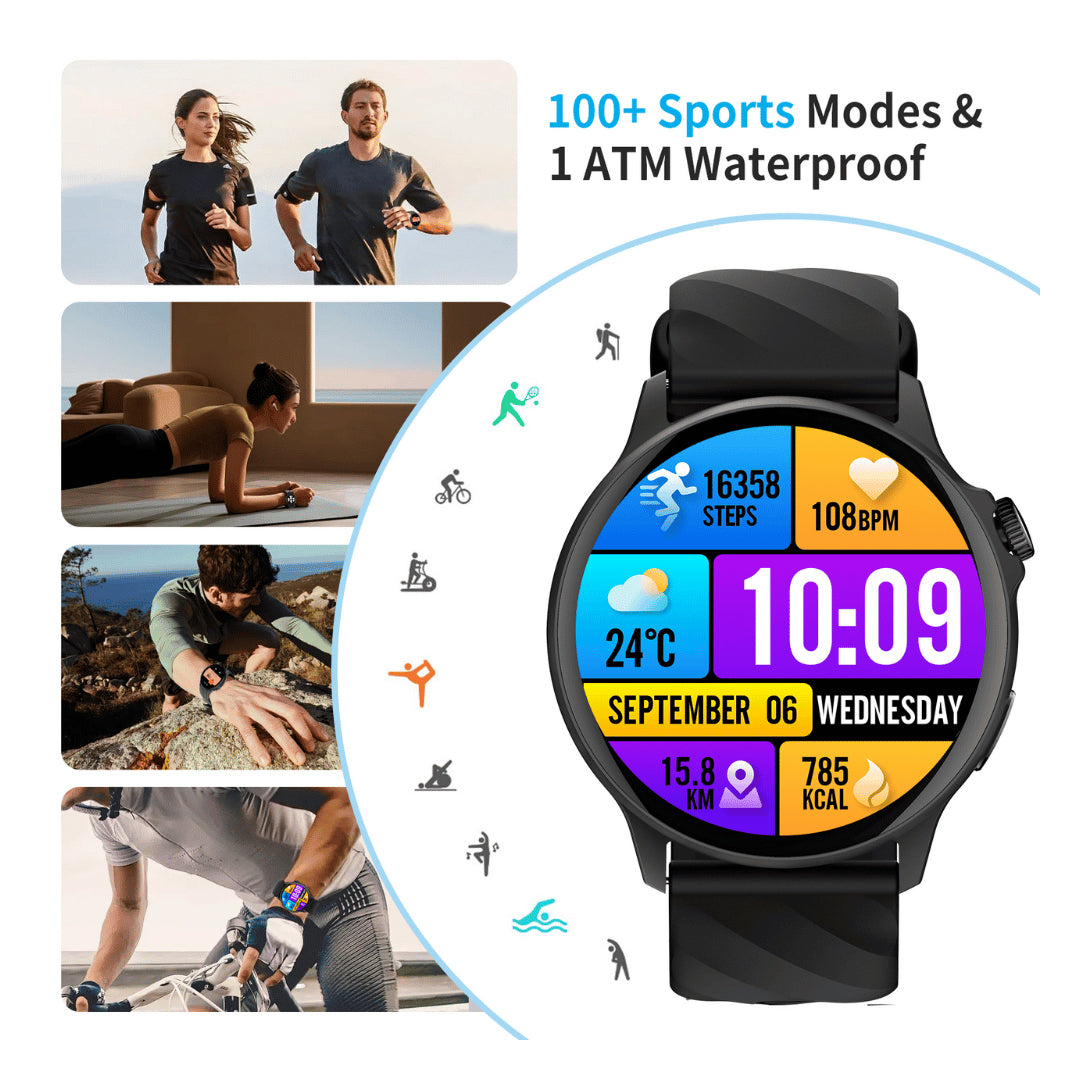 G‑tab GTR4 Smartwatch – 1.39" HD Display, 24/7 Health Tracking, 100+ Sports Modes, 1ATM Waterproof Smart Watch