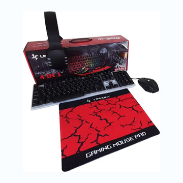 مجموعة ألعاب Linmony GF500 4 في 1 | لوحة مفاتيح، ماوس ألعاب، سماعة رأس مع ميكروفون، ولوحة ماوس كبيرة – مجموعة كاملة للمبتدئين في ألعاب الكمبيوتر