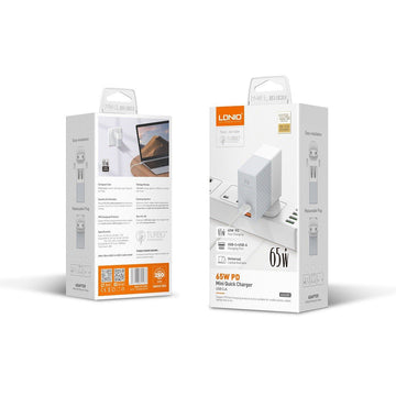 LDNIO 65W PD Mini Fast Charger USB-C + USB-A QC
