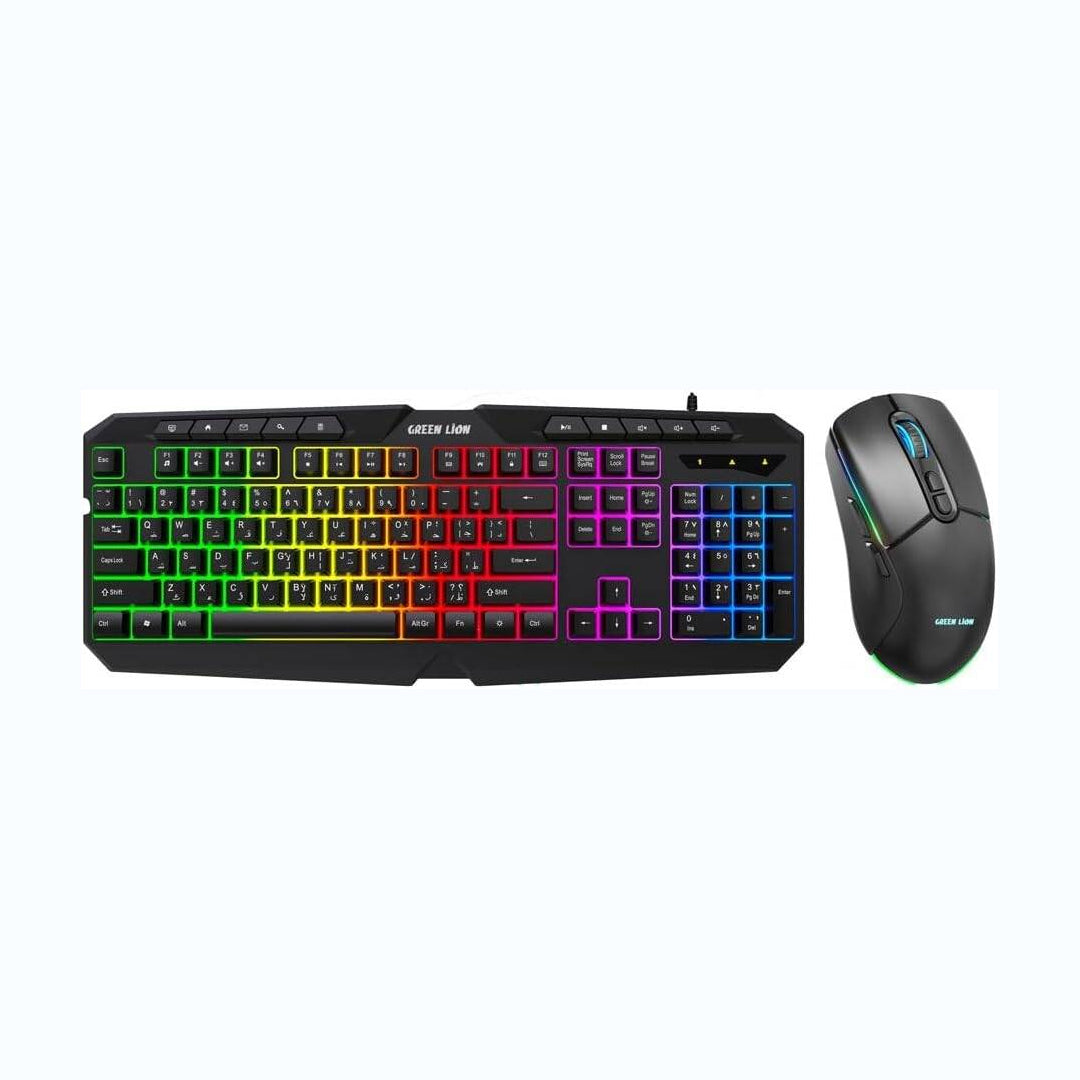 Green Lion GKM-400 RGB Gaming Keyboard & Mouse Combo | 7-Color Backlit Keyboard with 3600 DPI Gaming Mouse – Wired PC Gaming Set