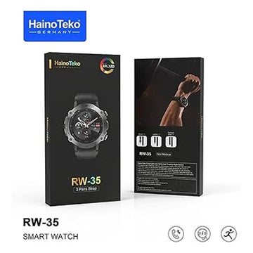 HainoTeko RW‑35 Smartwatch – AMOLED Display, Bluetooth Calling, Fitness Tracker, 3 Strap Set Premium Smart Watch