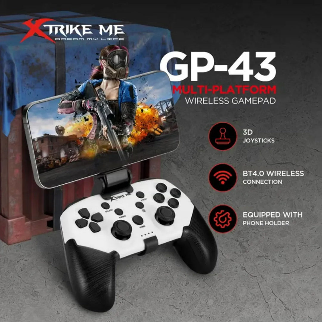 XTRIKE ME GP‑43 Wireless Gamepad – Multi-Platform Bluetooth Controller with Phone Holder for Android, PC, PS3 & Switch